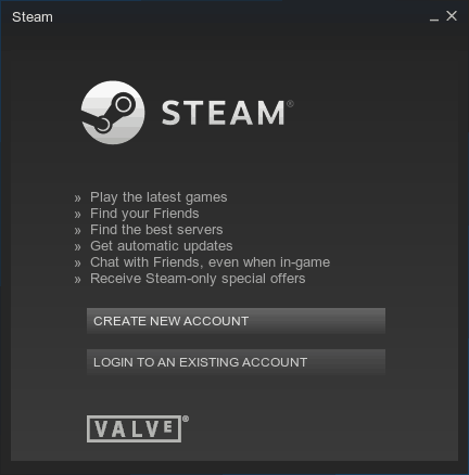 Mivel először futtatod a Steamet, a rendszer megkérdezi, hogy hozz létre egy fiókot, vagy jelentkezz be egy meglévő fiókba